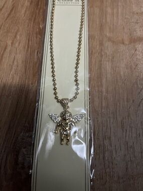 Hip hop gold angel stardust cz rhinestone 30” necklace